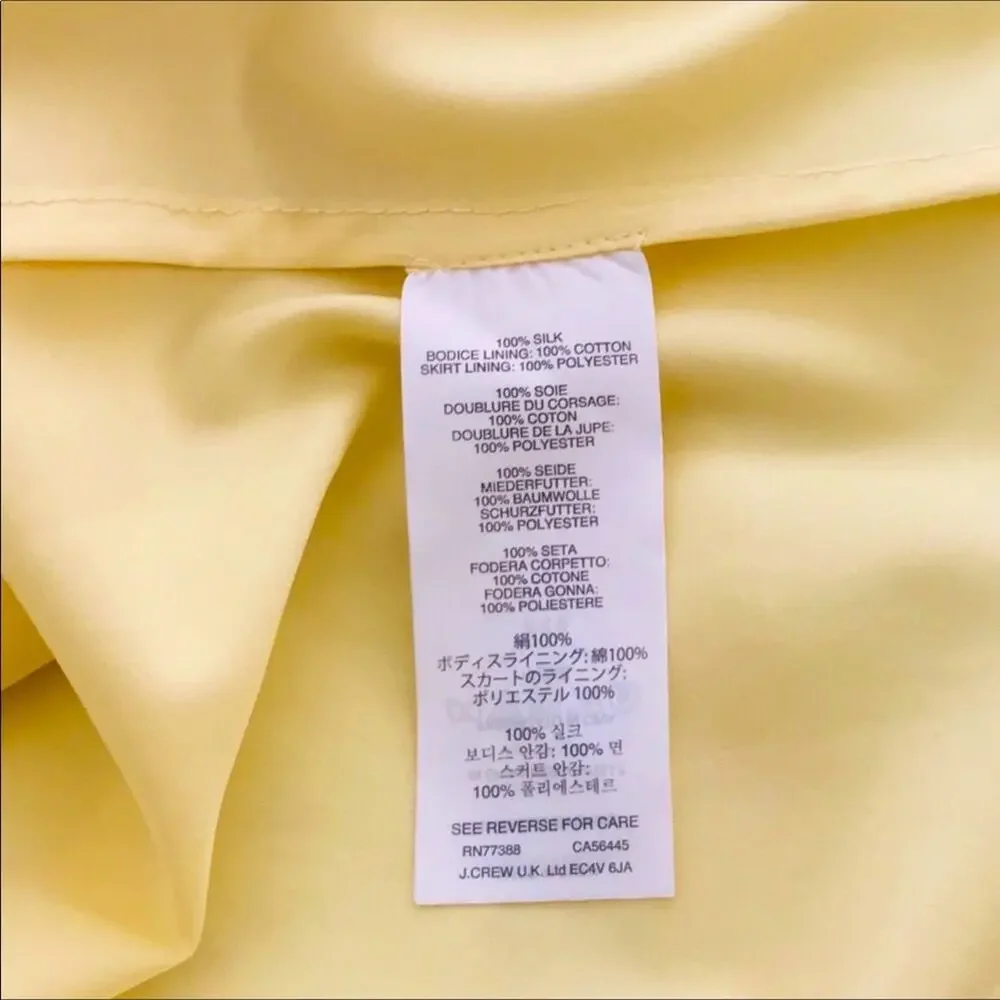 J. Crew Silk Chiffon Mini Dress Yellow Arabelle Strapless Prom Size 2/XS